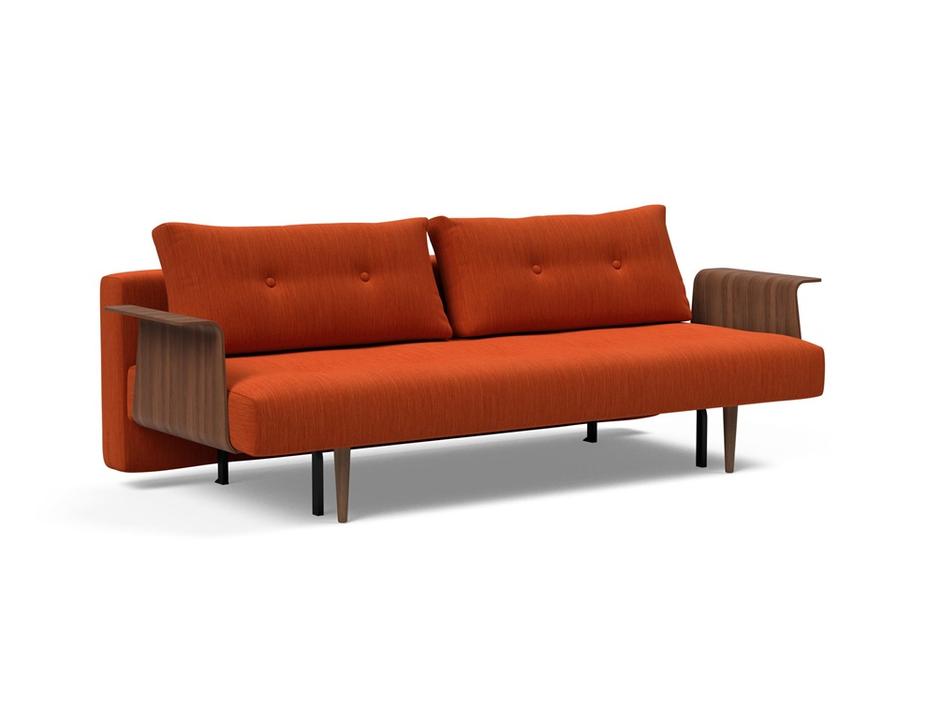 RECAST PLUS SOFABED W/ARMS in ELEGANCE PAPRIKA FABRIC WITH Dark wood LEGS 506 by INNOVATION USA