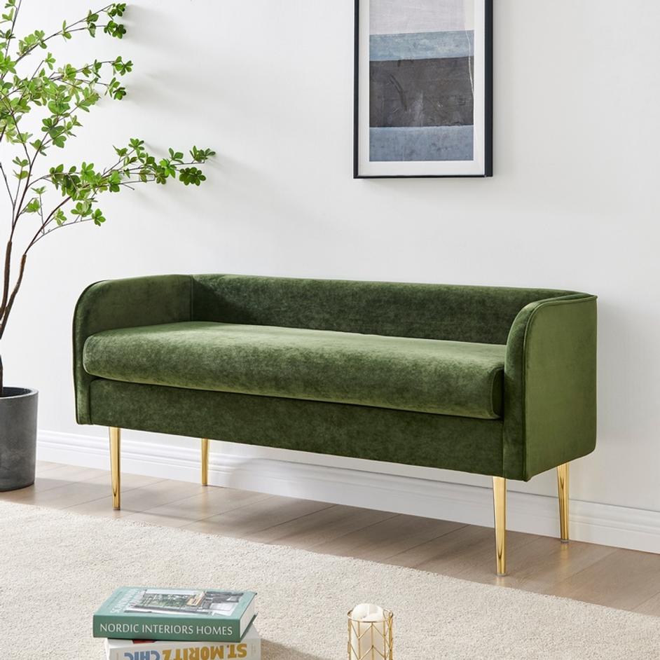 Marsha KD Velvet Bench, Dainty Green by New Pacific Direct