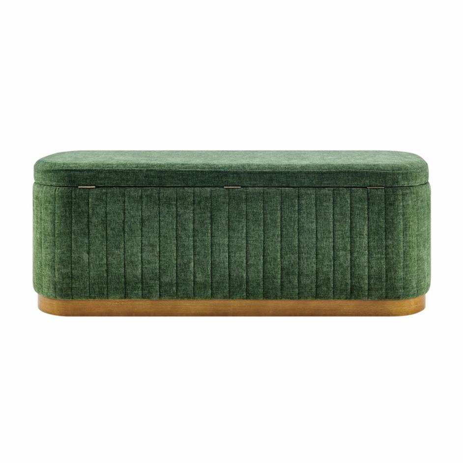 Clinton Chenille Storage Bench, Seneca Green  by New Pacific Direct