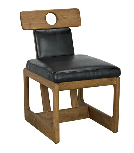 Buraco Teak Dining Chair with Gloss Finish and Black Leather Upholstery by Noir Furniture