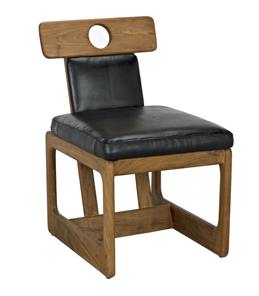 Buraco Teak Dining Chair with Gloss Finish and Black Leather Upholstery by Noir Furniture