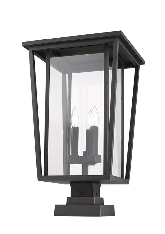 Seoul 3 Light Outdoor Pier Mounted Fixture in Oil Rubbed Bronze Finish by Z-Lite