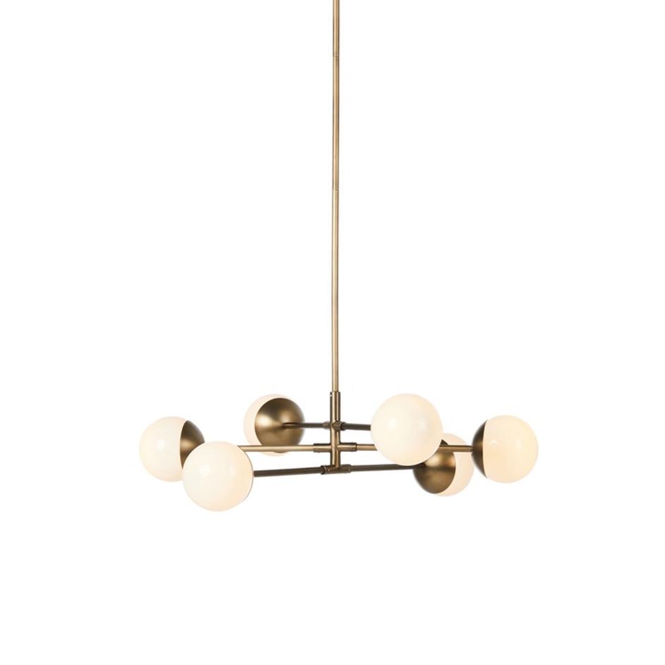 Oriana Chandelier In Aged Brass Iron And Milk Glass by Four Hands