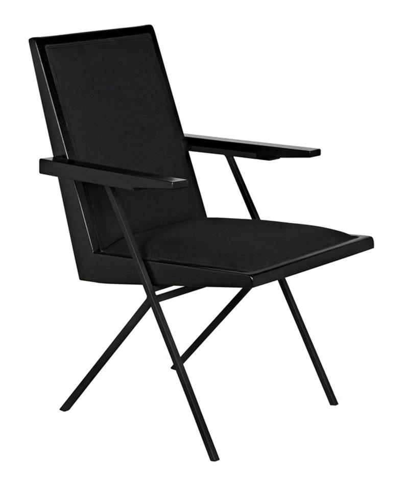 Henderson Sungkai/Mindi and Industrial Steel Chair in Charcoal Black with Black Cotton Fabric by Noir Furniture