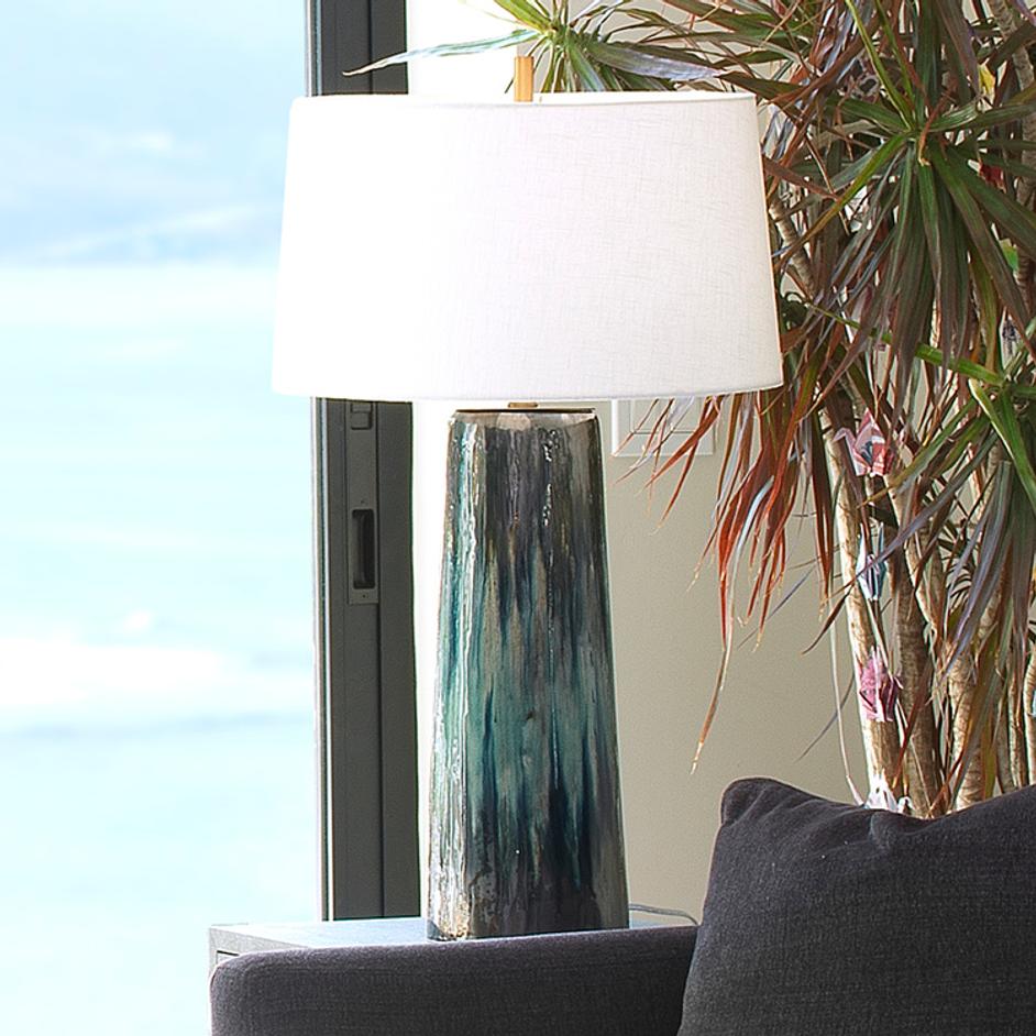 Brushstroke Ceramic Table Lamp with Linen Shade by Jamie Young