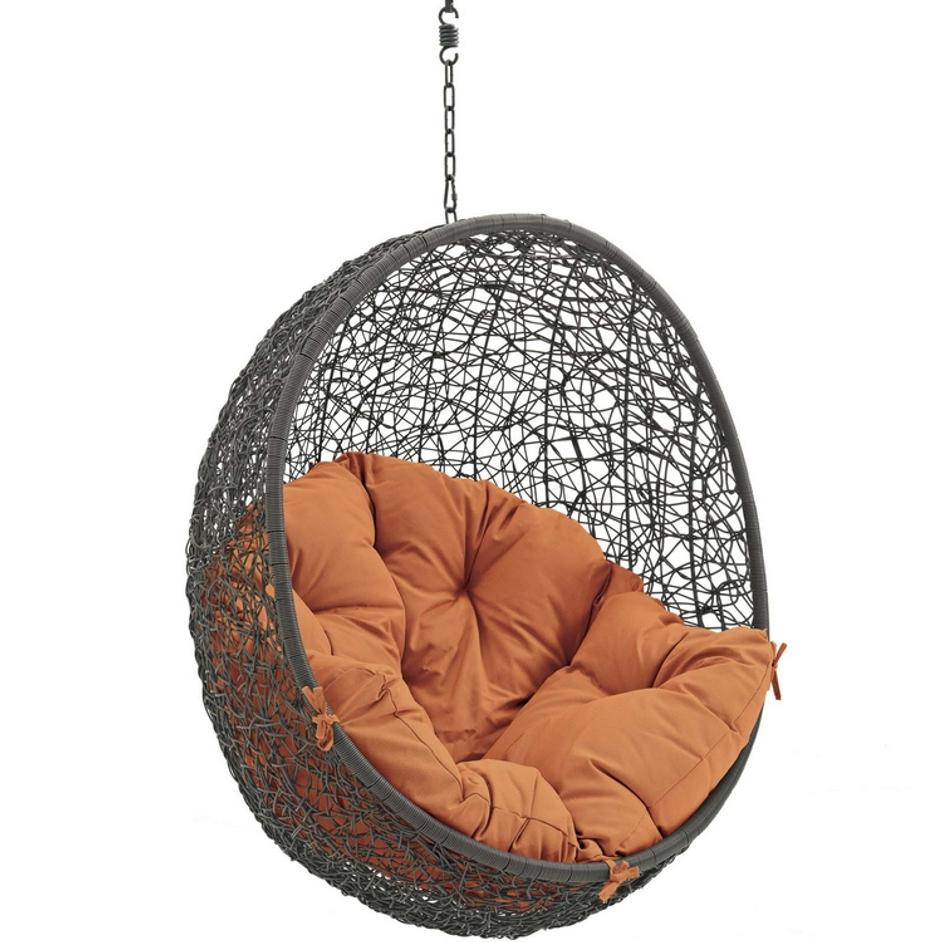 Segreto Outdoor Patio Swing Chair With Stand In Gray Orange by Modway Furniture