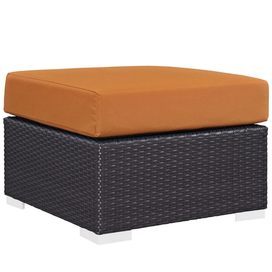 Minerva Outdoor Patio Fabric Square Ottoman In Espresso Orange by Modway Furniture