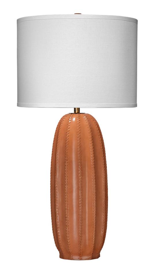 Beckham Leather Table Lamp with Linen Shade, Tan by Jamie Young
