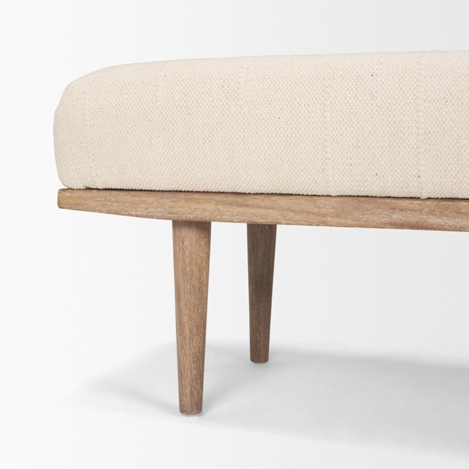 Shae Brown Wood w/ Oatmeal Fabric Bench by Mercana