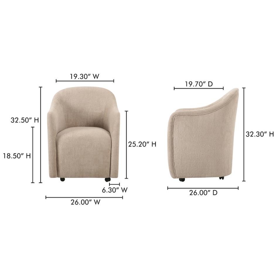 Drava Rolling Dining Chair Beige by Moes Home