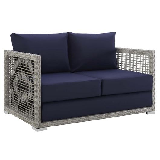 Harman Outdoor Patio Wicker Rattan Loveseat In Gray Navy by Modway Furniture