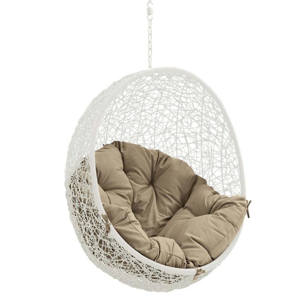 Segreto Outdoor Patio Swing Chair With Stand In White Mocha by Modway Furniture