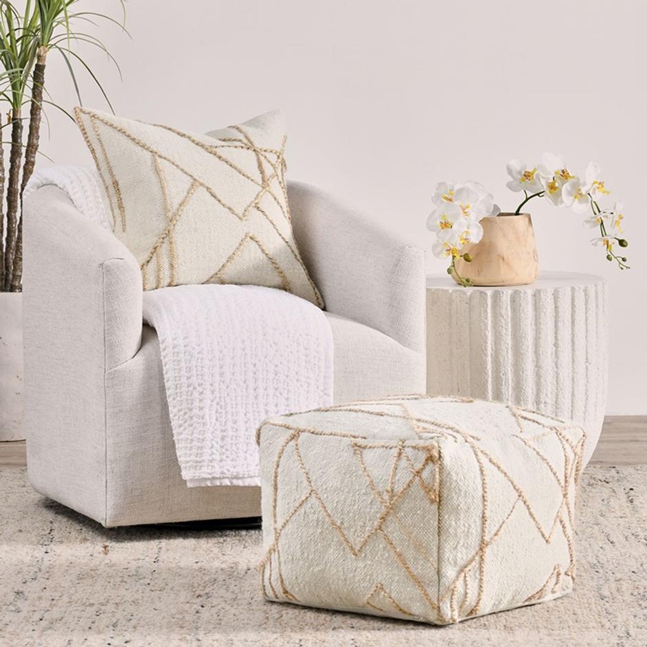 Sintra Ivory/Natural Pouf by Classic Home