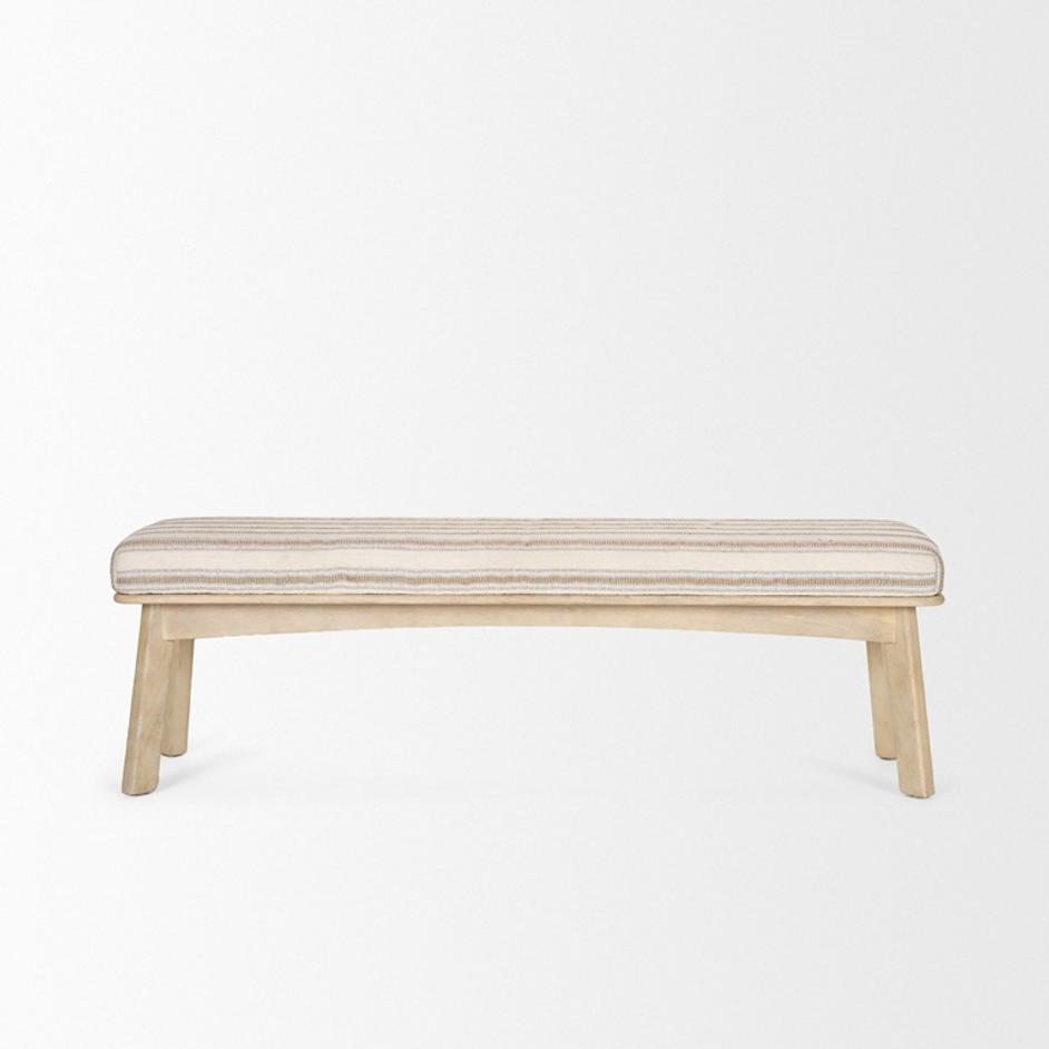 Taimo White Washed Light Brown Wood w/ Striped Fabric Seat Bench by Mercana