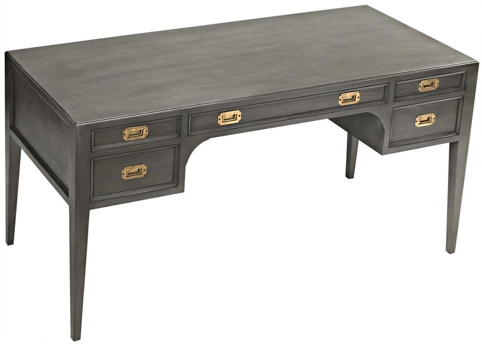 Africa Mahogany and Veneer Desk with Brass Pulls in Pale Finish by Noir Furniture