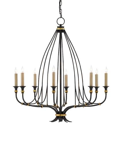 Folgate Chandelier In French Black & Gold Leaf by Currey & Company