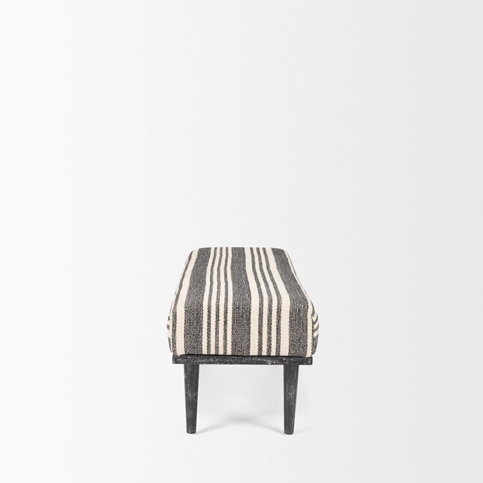 Shae Black Wood w/ Black and Cream Upholstered Bench by Mercana