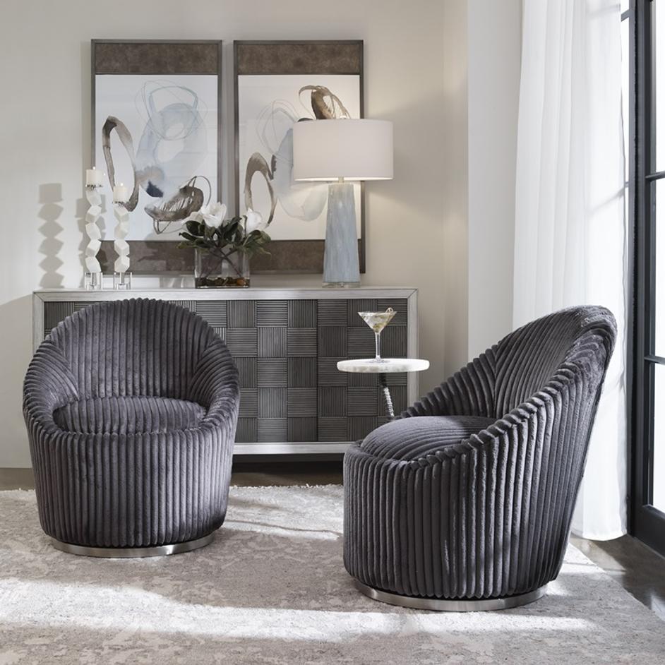 Crue Gray Fabric Swivel Chair by Uttermost