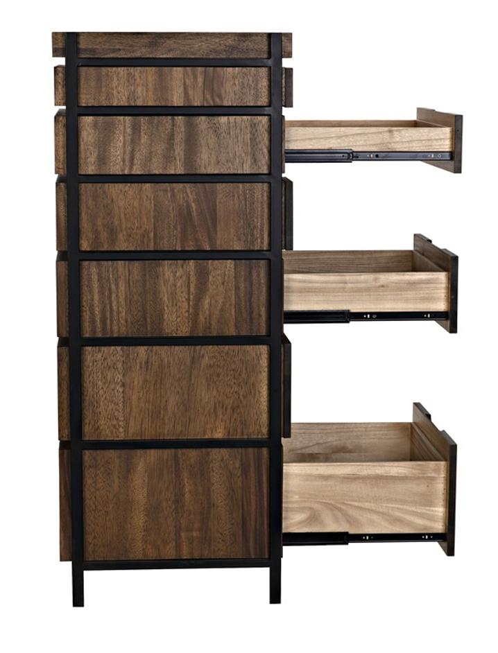 Seoul Tallboy Dark Walnut and Industrial Steel Chest of Drawers by Noir Furniture