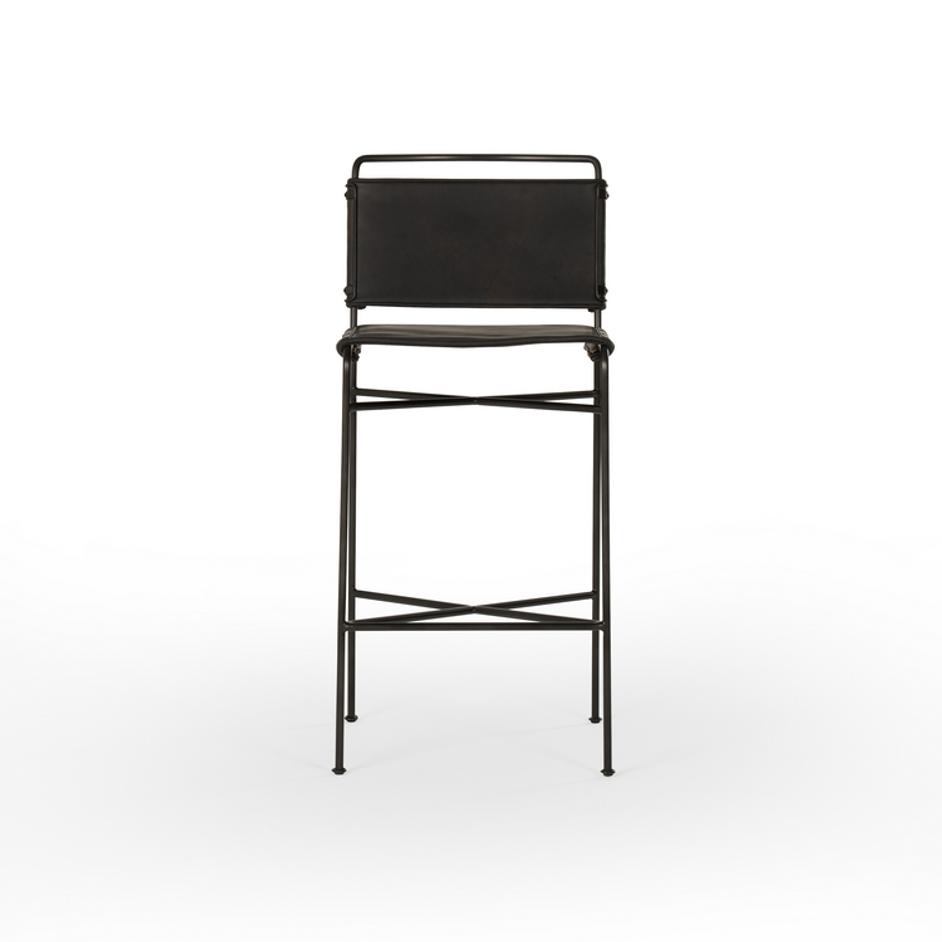 Wharton Bar Stool in Distressed Black by FOUR HANDS