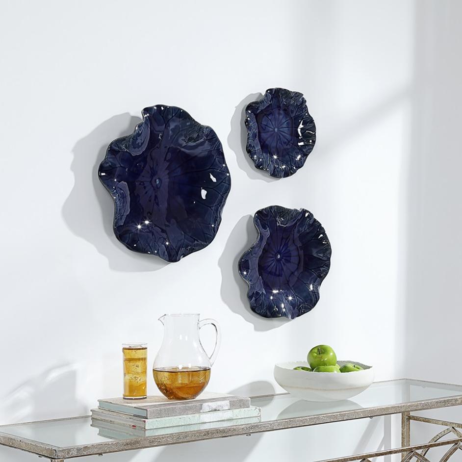 Abella Blue Ceramic Wall Decor, S/3 by Uttermost