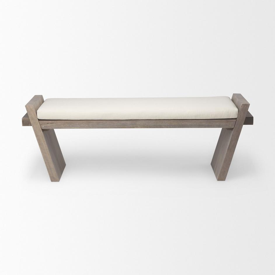 Elaine I 58L x 14.75W x 20H Brown Wood Upholstered Cream Seat Entryway Bench by Mercana