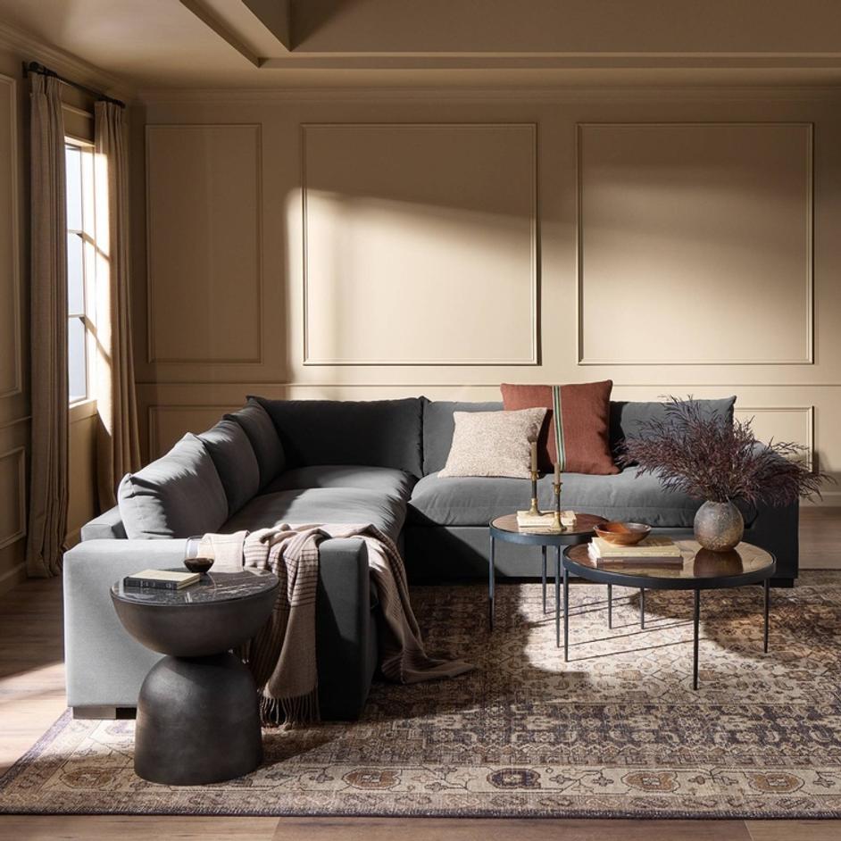 Grant 3 Piece Sectional With Arms In Crypton Henry Charcoal And Espresso by Four Hands