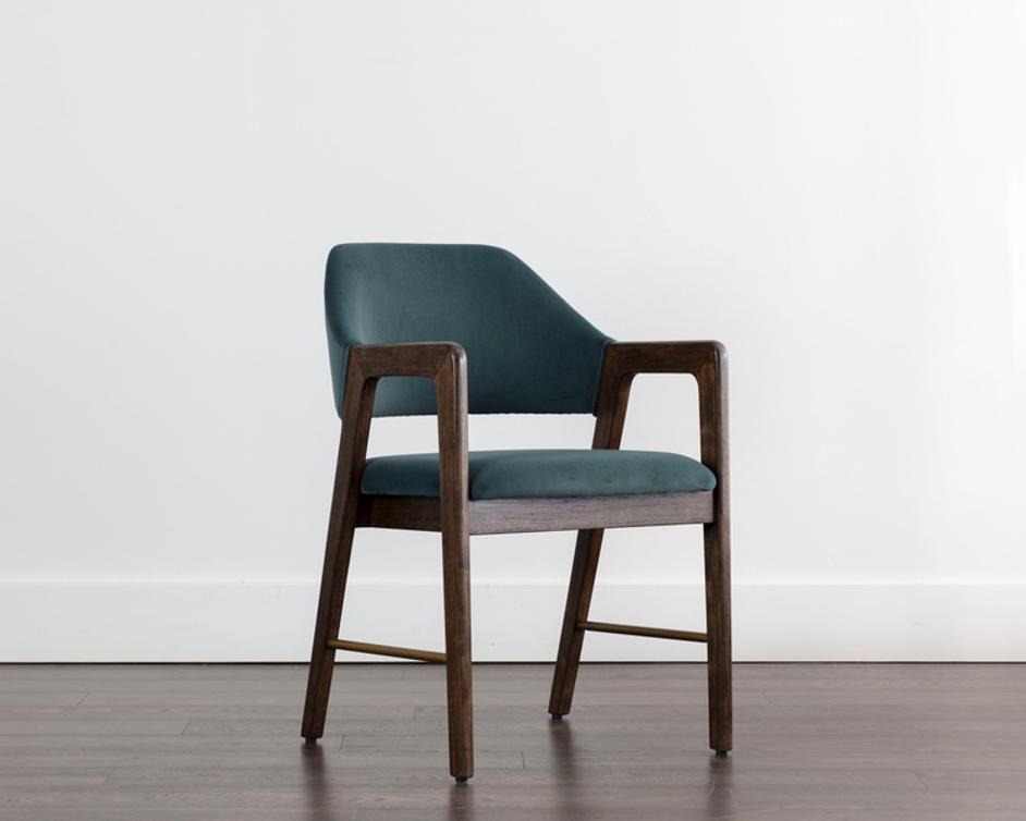 MILTON DINING ARMCHAIR - SMOKE ACACIA - MEG DUSTY TEAL by Sunpan