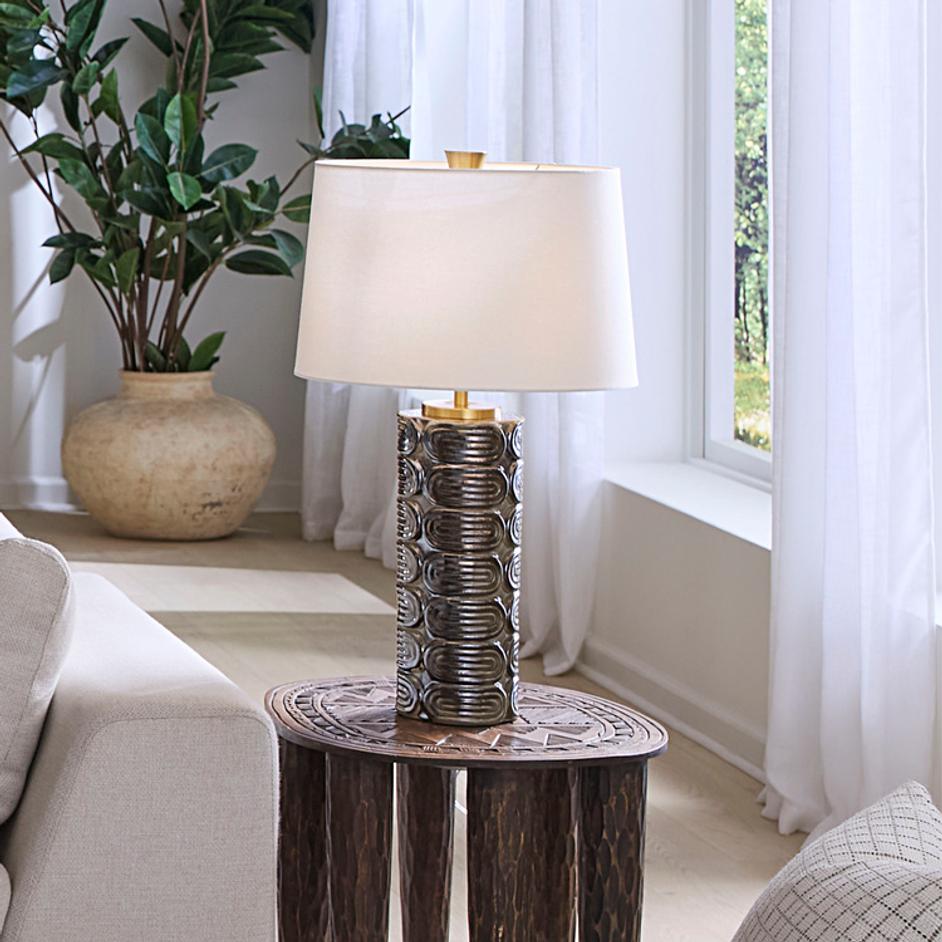Wright Ceramic Table Lamp with Linen Shade by Jamie Young