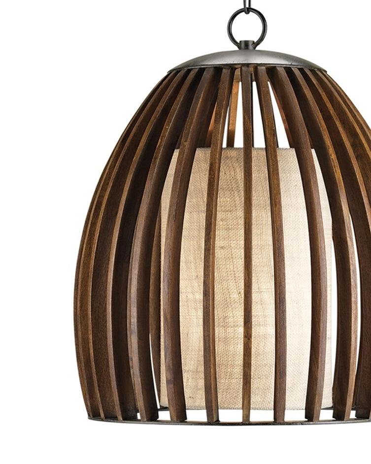 Carling Pendant In Old Iron & Polished Fruitwood by Currey & Company