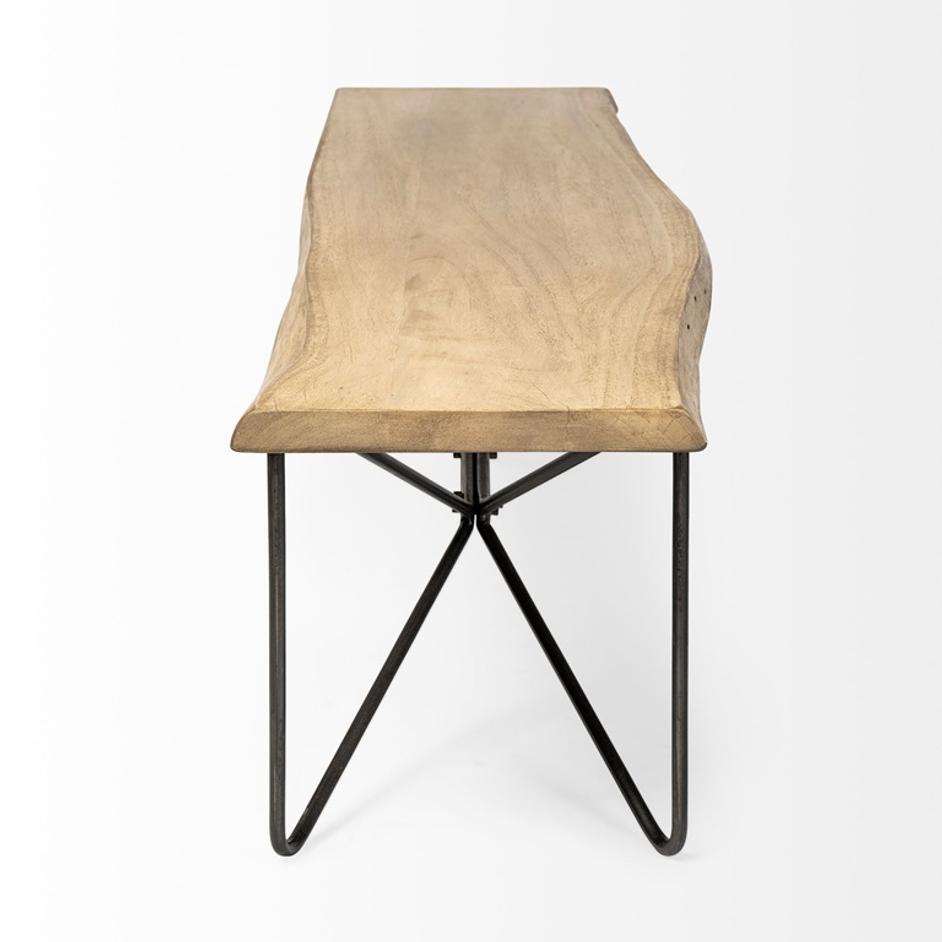 Papillion III 66L x 16W Blonde Wood And Iron Dining Bench by Mercana