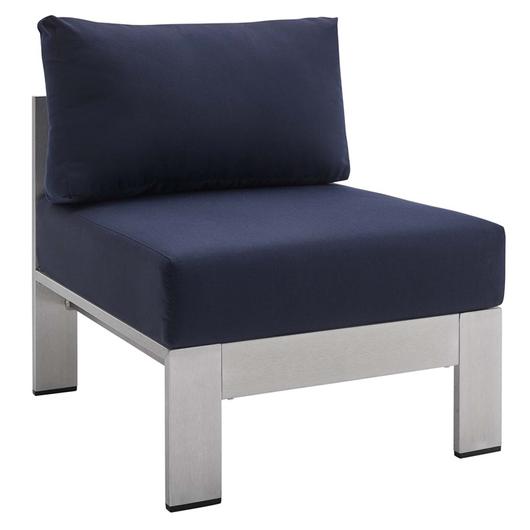 Nantucket Sunbrella® Fabric Aluminum Outdoor Patio Armless Chair In Silver Navy by Modway Furniture
