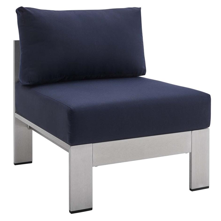 Nantucket Sunbrella® Fabric Aluminum Outdoor Patio Armless Chair In Silver Navy by Modway Furniture