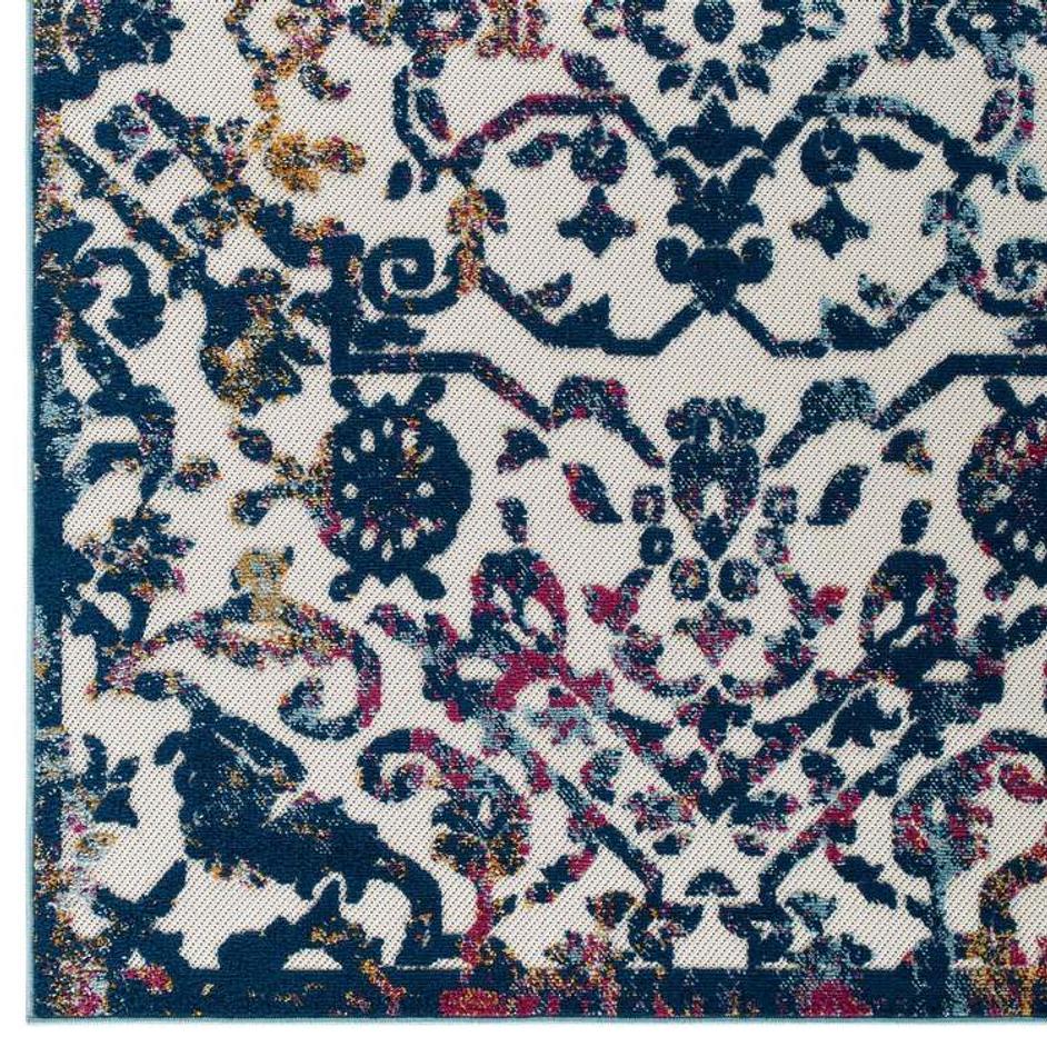 Burket Primrose Ornate Floral Lattice 8X10 Indoor/Outdoor Area Rug In Ivory,Dark Blue,Multicolored by Modway Furniture