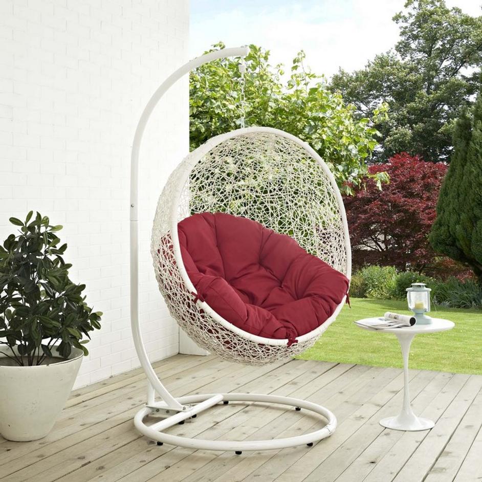 Segreto Outdoor Patio Swing Chair With Stand In White Red by Modway Furniture