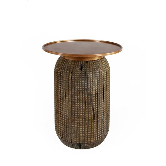 Atalia KD Reclaimed Teak Side/ End Table w/ Steel Tray Top, Antique Copper  by New Pacific Direct