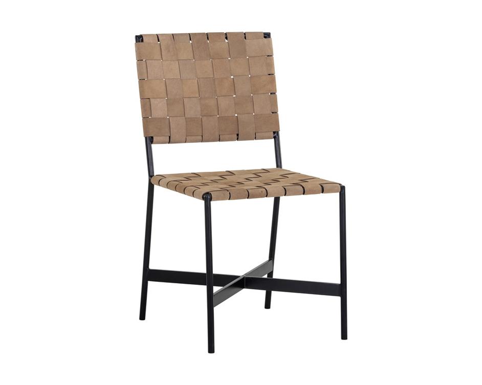 Omari Dining Chair - Black - Light Tan Leather by Sunpan