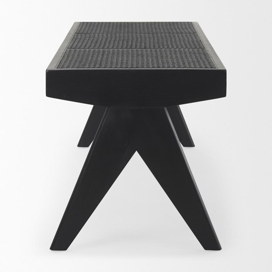 Arvin 59.1L x 17.7W x 18.1H Black Wooden Bench by Mercana