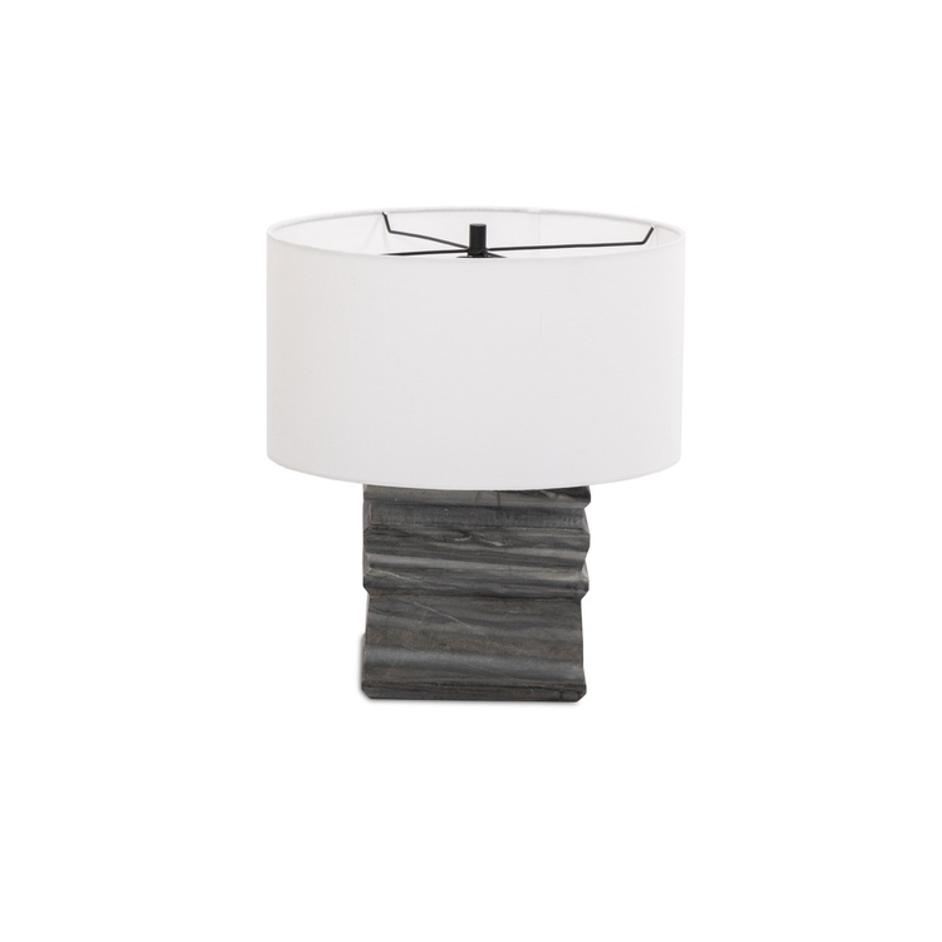 Cedric Table Lamp In Slate Grey Marble-Ivory Linen-Jet Black by Four Hands