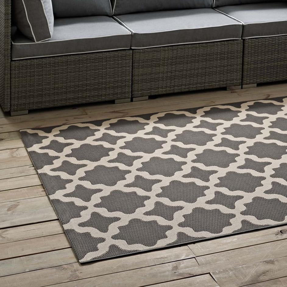 Selena Moroccan Trellis 4X6 Indoor And Outdoor Area Rug In Gray And Beige by Modway Furniture