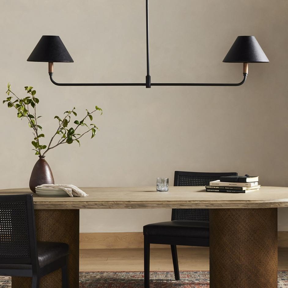 Cullen Linear Double Pendant - Black Leather by Four Hands
