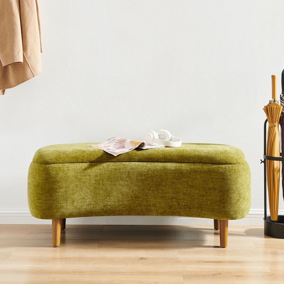 Leony Chenille Storage Bench, Seneca Olive  by New Pacific Direct