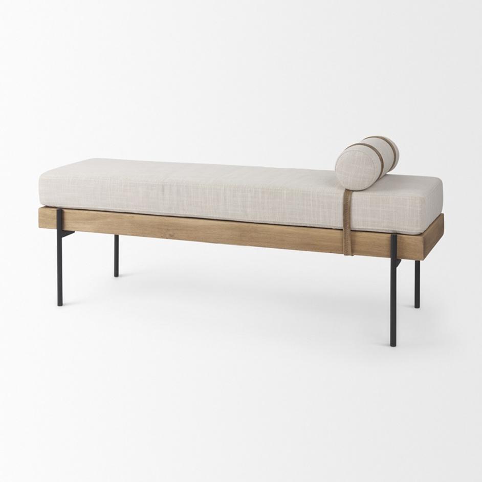 Colburne Cream Fabric w/Brown Wood Bench by Mercana