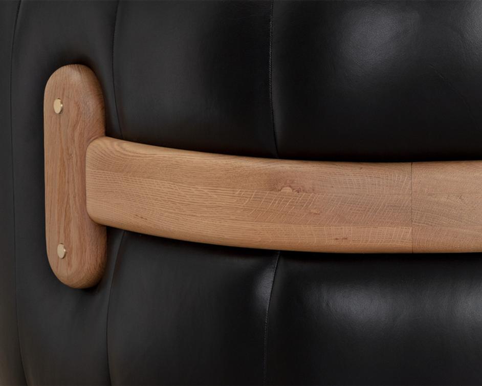 TADEO SWIVEL ARMCHAIR - RUSTIC OAK - VINTAGE BLACK NIGHT LEATHER by Sunpan