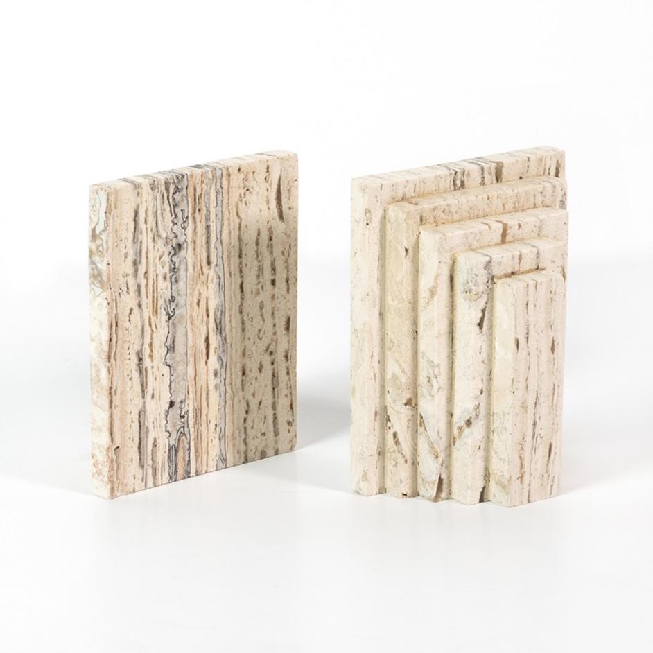 Stepped Bookends In White Travertine by FOUR HANDS