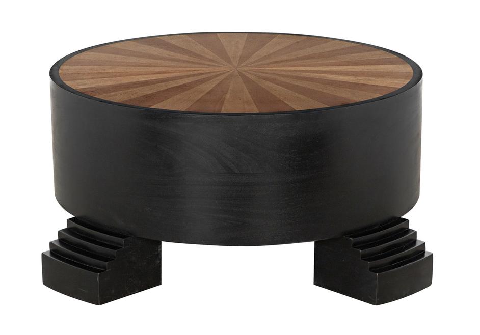 Tambour Mahogany Coffee Table with Veneer Top in Hand-Rubbed Black by Noir Furniture