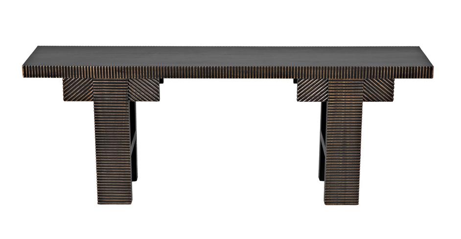 Nabu Mahogany Console in Hand-Rubbed Black with Light Brown Accents by Noir Furniture