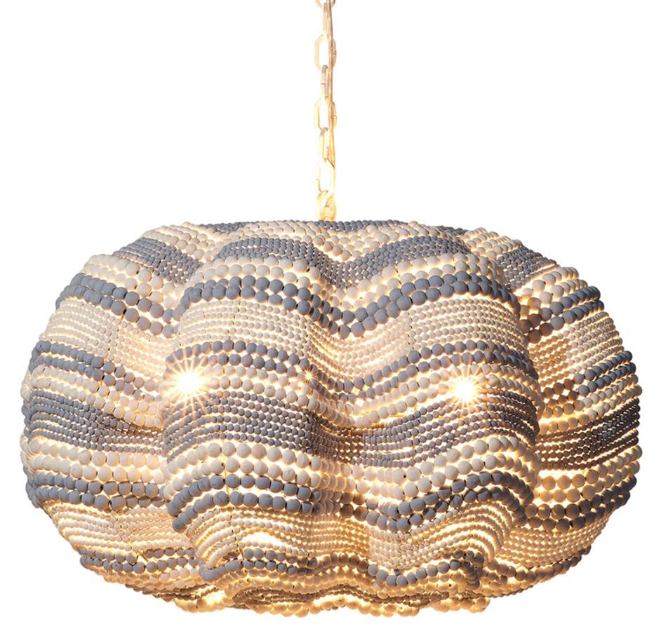 Clamshell Wood Beaded 4-Light Chandelier by Jamie Young