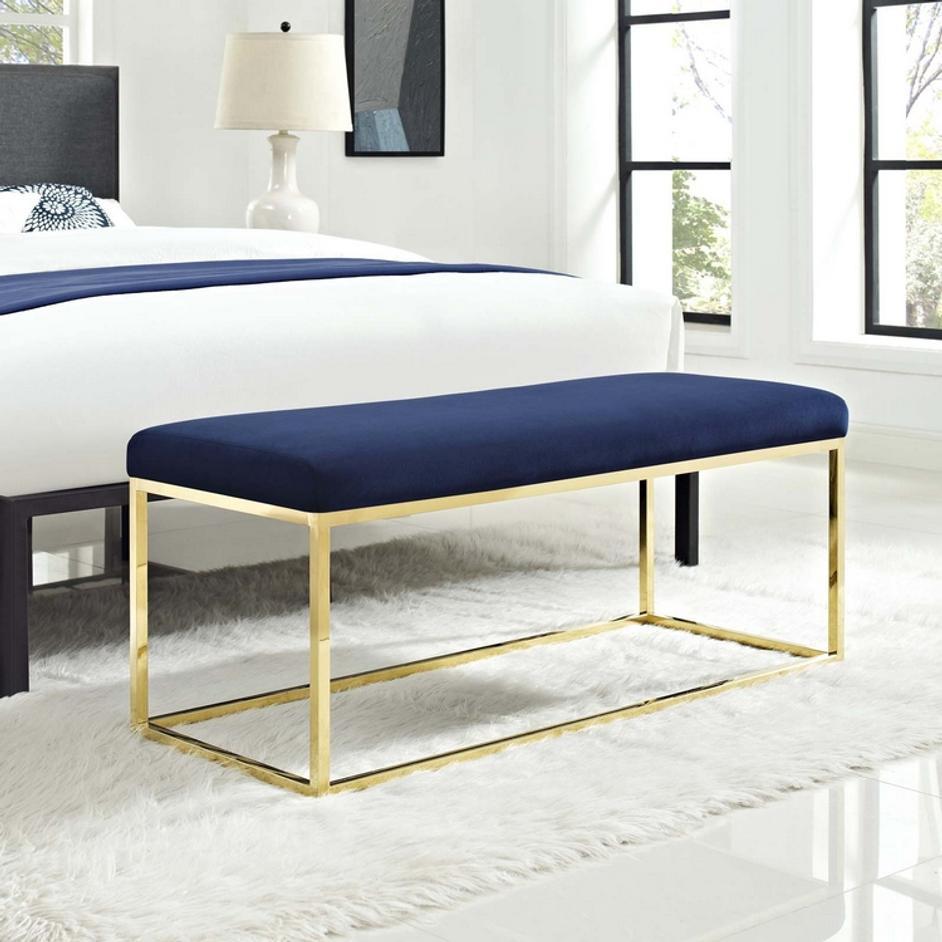 Russell Fabric Bench In Gold Navy by Modway Furniture