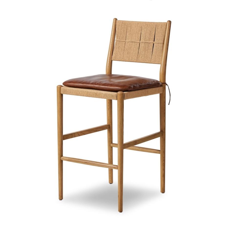 Dara Bar Stool In Dulane Mahogany And Natural Paper Cord And Toasted Ash by Four Hands